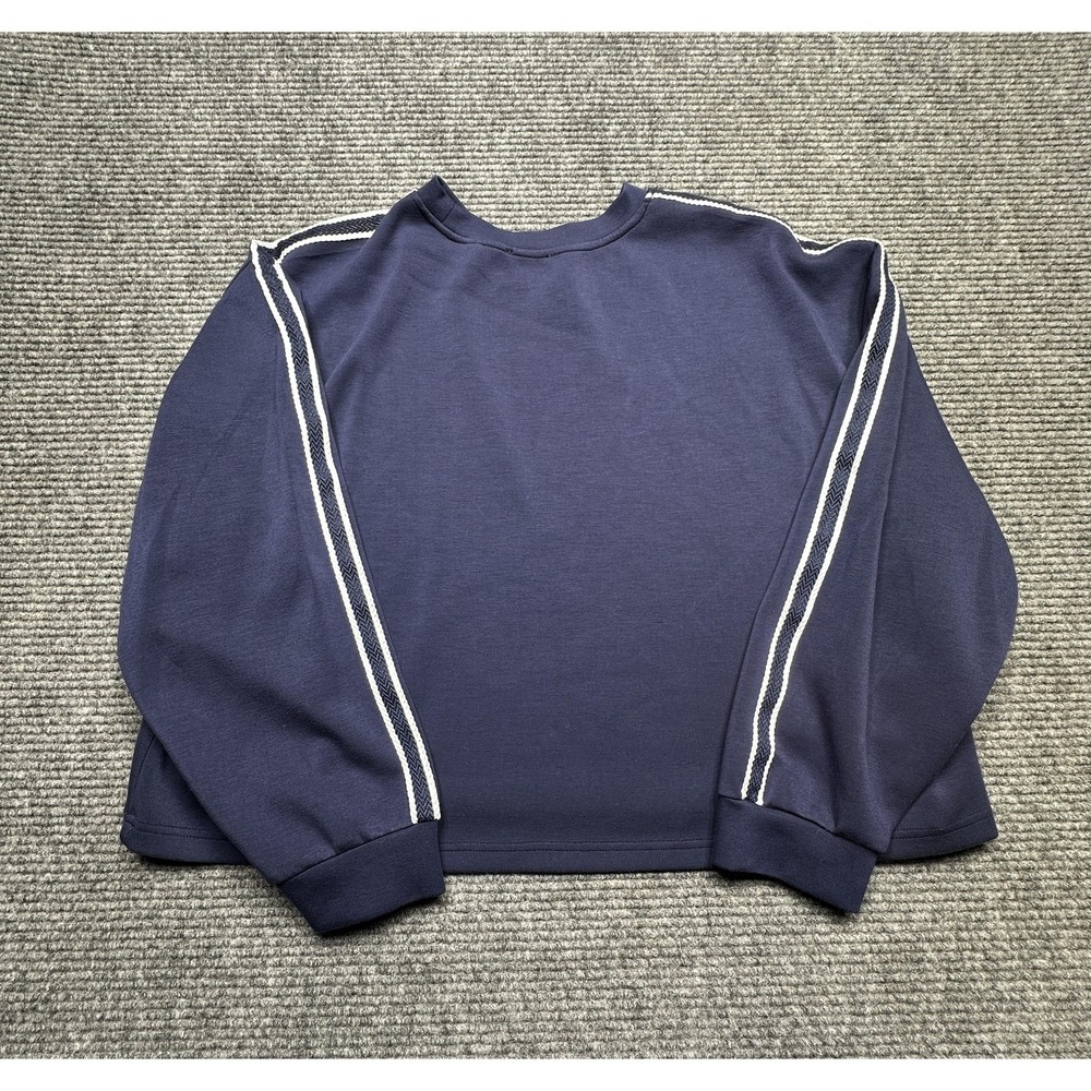 Elie Tahari Sweatshirt Womens XL Navy Crewneck Stripe Sleeve Pullover Stretch - Picture 7 of 9